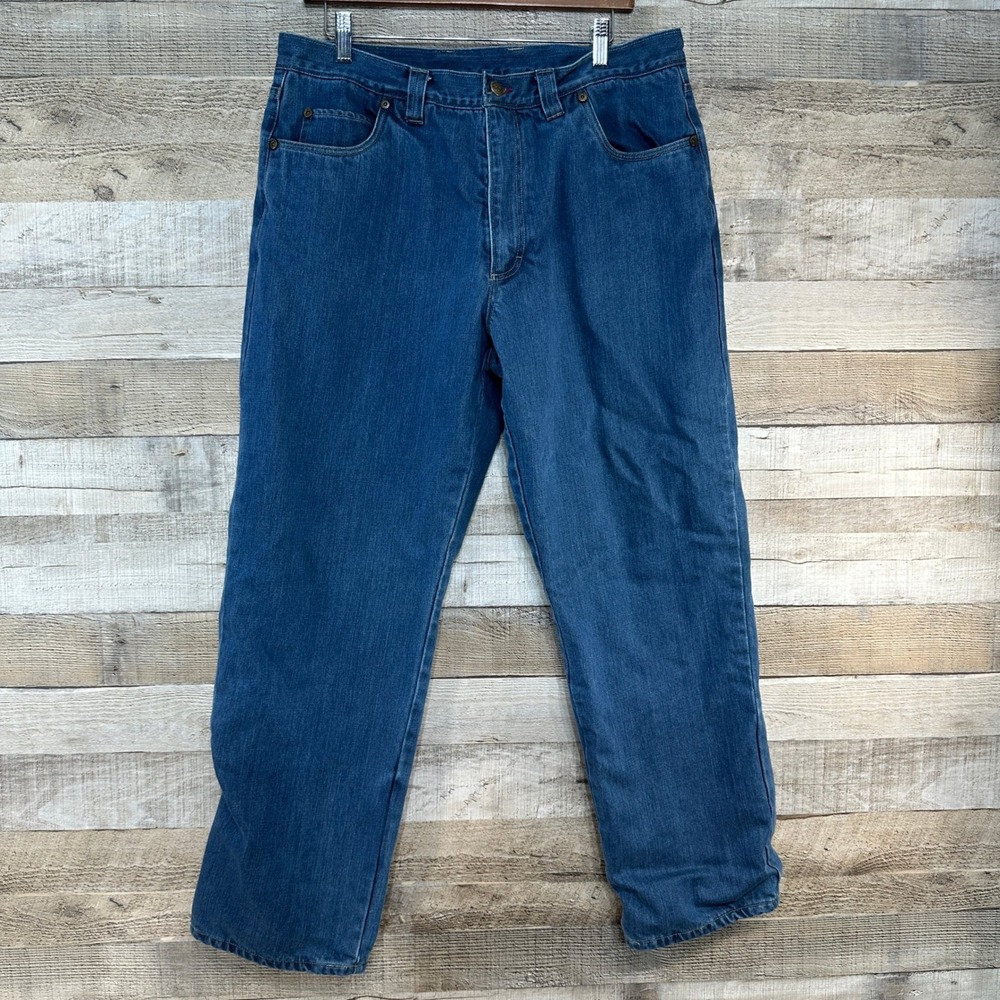 Woolrich Mens Flannel Lined Jeans 36x30 Denim Plaid Lined Straight Leg Pants